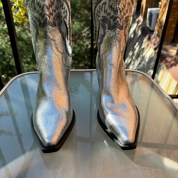 New Jeffrey Campbell Dagget Boots Western Heeled Cowboy Silver Black Womens 8 - Picture 8 of 14